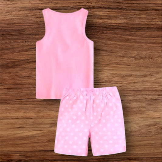 Cotton Blend Sleeveless Girls with Hat Print T-Shirt and Half Printed Pant Set