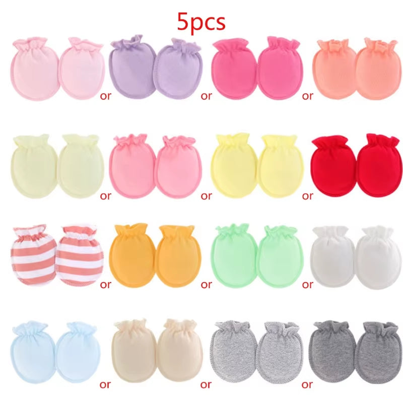 5-Pair Infant Scratch-Proof Gloves Solid Color Mittens Cotton Gloves 0-3Month Newborn No-Scratch Gloves Baby Essential